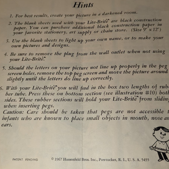 Vintage 1967 Lite Brite Lot Hasbro Hassenfield Bros. Pegs Sheets Extra's - Picture 10 of 15